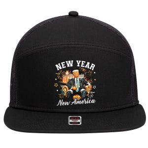 New Year New American 2025 Donald Trump 7 Panel Mesh Trucker Snapback Hat