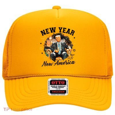 New Year New American 2025 Donald Trump High Crown Mesh Back Trucker Hat