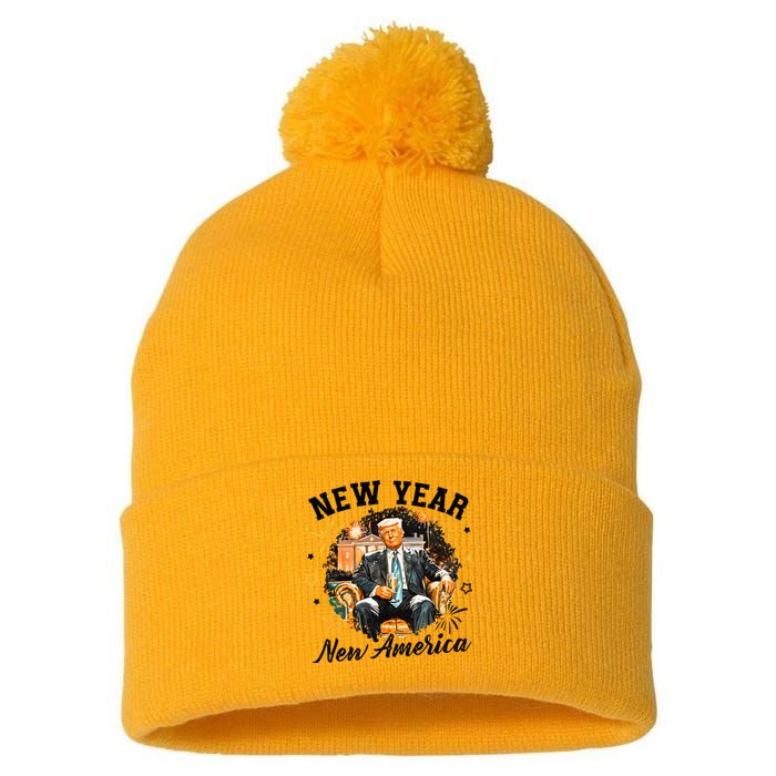 New Year New American 2025 Donald Trump Pom Pom 12in Knit Beanie