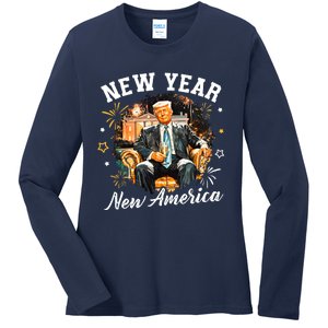 New Year New American 2025 Donald Trump Ladies Long Sleeve Shirt