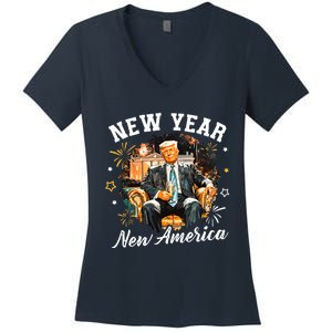 New Year New American 2025 Donald Trump Women's V-Neck T-Shirt