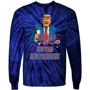 New Year New President Funny Trump 2025 Take America Back Tie-Dye Long Sleeve Shirt