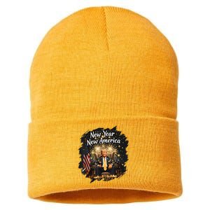 New Year New America Happy New Year Party 2025 Trump Funny Sustainable Knit Beanie