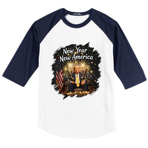 New Year New America Happy New Year Party 2025 Trump Funny Baseball Sleeve Shirt