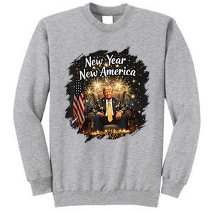 New Year New America Happy New Year Party 2025 Trump Funny Tall Sweatshirt