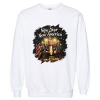 New Year New America Happy New Year Party 2025 Trump Funny Garment-Dyed Sweatshirt