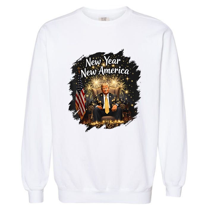 New Year New America Happy New Year Party 2025 Trump Funny Garment-Dyed Sweatshirt