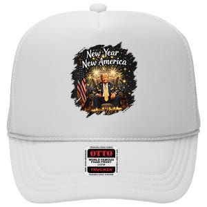 New Year New America Happy New Year Party 2025 Trump Funny High Crown Mesh Back Trucker Hat