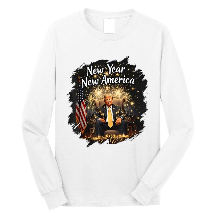 New Year New America Happy New Year Party 2025 Trump Funny Long Sleeve Shirt