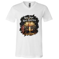 New Year New America Happy New Year Party 2025 Trump Funny V-Neck T-Shirt