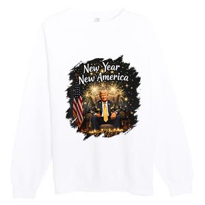 New Year New America Happy New Year Party 2025 Trump Funny Premium Crewneck Sweatshirt