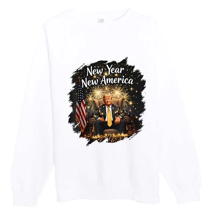 New Year New America Happy New Year Party 2025 Trump Funny Premium Crewneck Sweatshirt