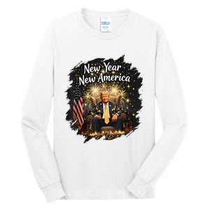 New Year New America Happy New Year Party 2025 Trump Funny Tall Long Sleeve T-Shirt