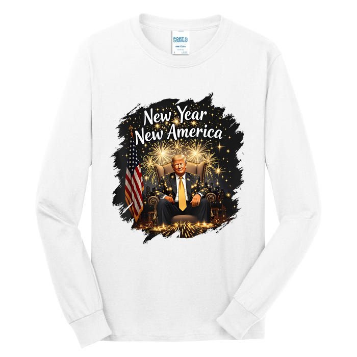 New Year New America Happy New Year Party 2025 Trump Funny Tall Long Sleeve T-Shirt