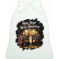 New Year New America Happy New Year Party 2025 Trump Funny Ceramic Bell Ornament