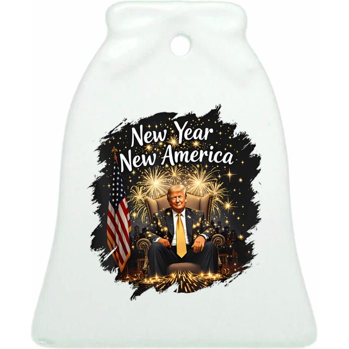 New Year New America Happy New Year Party 2025 Trump Funny Ceramic Bell Ornament