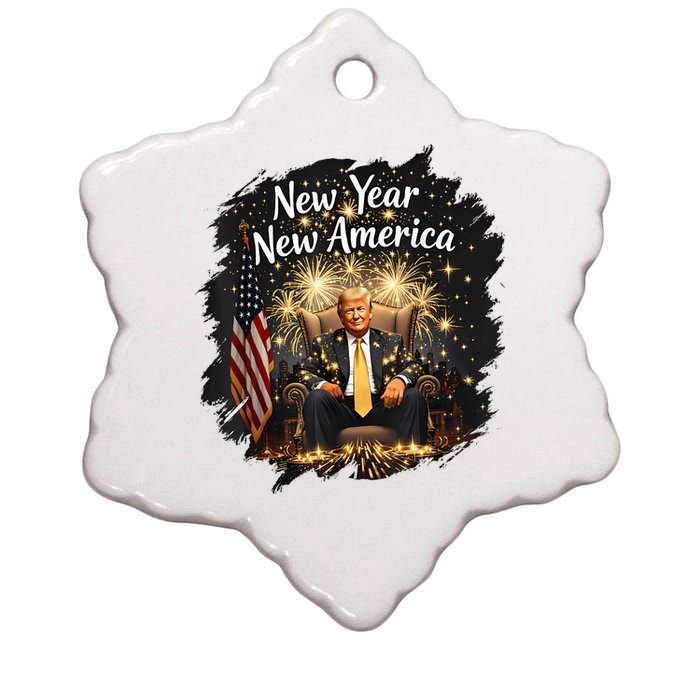 New Year New America Happy New Year Party 2025 Trump Funny Ceramic Star Ornament