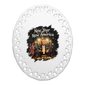 New Year New America Happy New Year Party 2025 Trump Funny Ceramic Oval Ornament