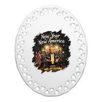 New Year New America Happy New Year Party 2025 Trump Funny Ceramic Oval Ornament