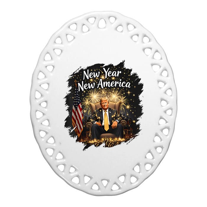 New Year New America Happy New Year Party 2025 Trump Funny Ceramic Oval Ornament