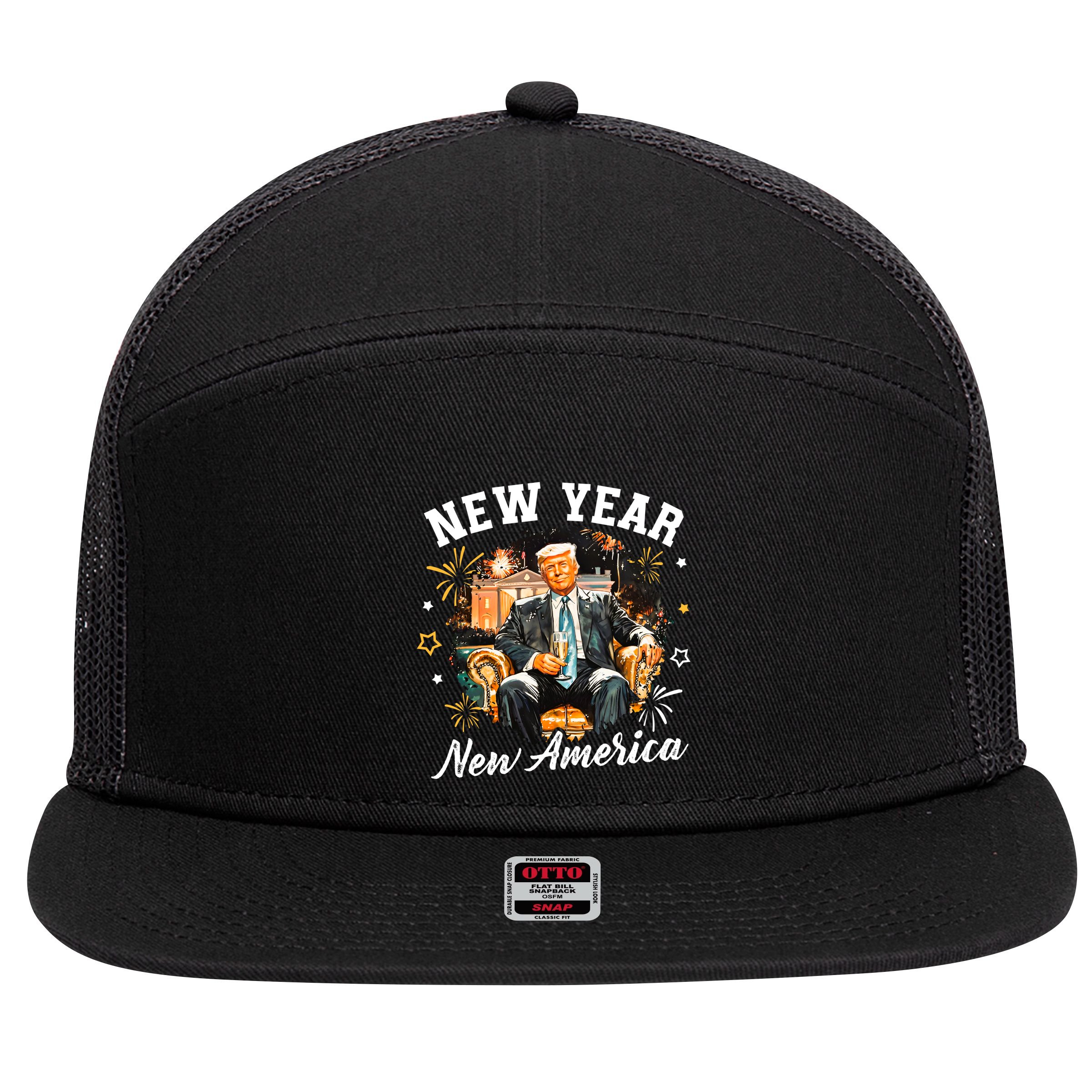 New Year New American Trump 2025 7 Panel Mesh Trucker Snapback Hat