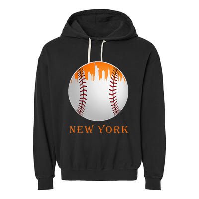 New York NY Skyline Baseball Vintage Met At Gameday Garment-Dyed Fleece Hoodie