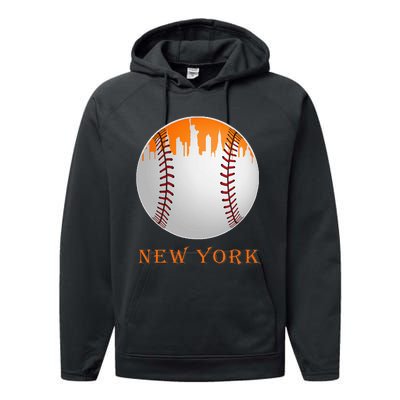 New York NY Skyline Baseball Vintage Met At Gameday Performance Fleece Hoodie