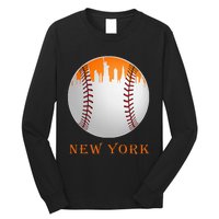 New York NY Skyline Baseball Vintage Met At Gameday Long Sleeve Shirt