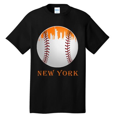 New York NY Skyline Baseball Vintage Met At Gameday Tall T-Shirt