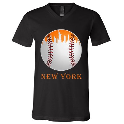 New York NY Skyline Baseball Vintage Met At Gameday V-Neck T-Shirt