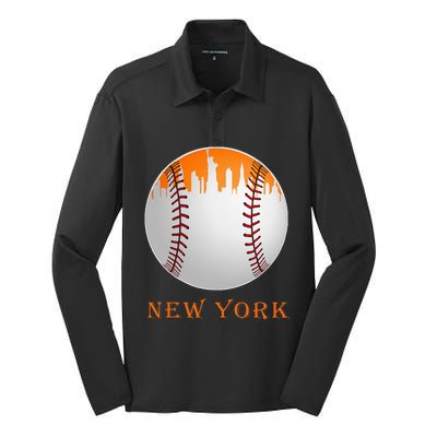 New York NY Skyline Baseball Vintage Met At Gameday Silk Touch Performance Long Sleeve Polo