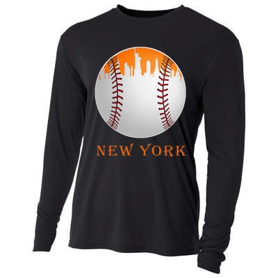 New York NY Skyline Baseball Vintage Met At Gameday Cooling Performance Long Sleeve Crew