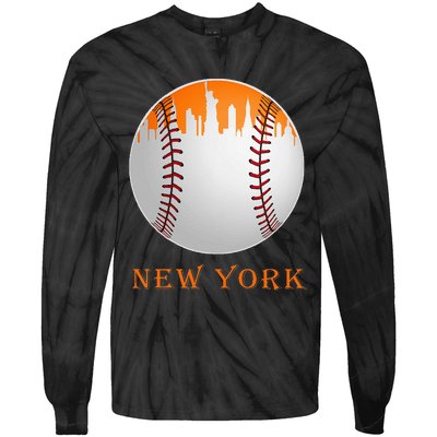 New York NY Skyline Baseball Vintage Met At Gameday Tie-Dye Long Sleeve Shirt