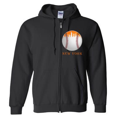 New York NY Skyline Baseball Vintage Met At Gameday Full Zip Hoodie