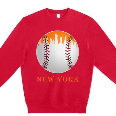 New York NY Skyline Baseball Vintage Met At Gameday Premium Crewneck Sweatshirt