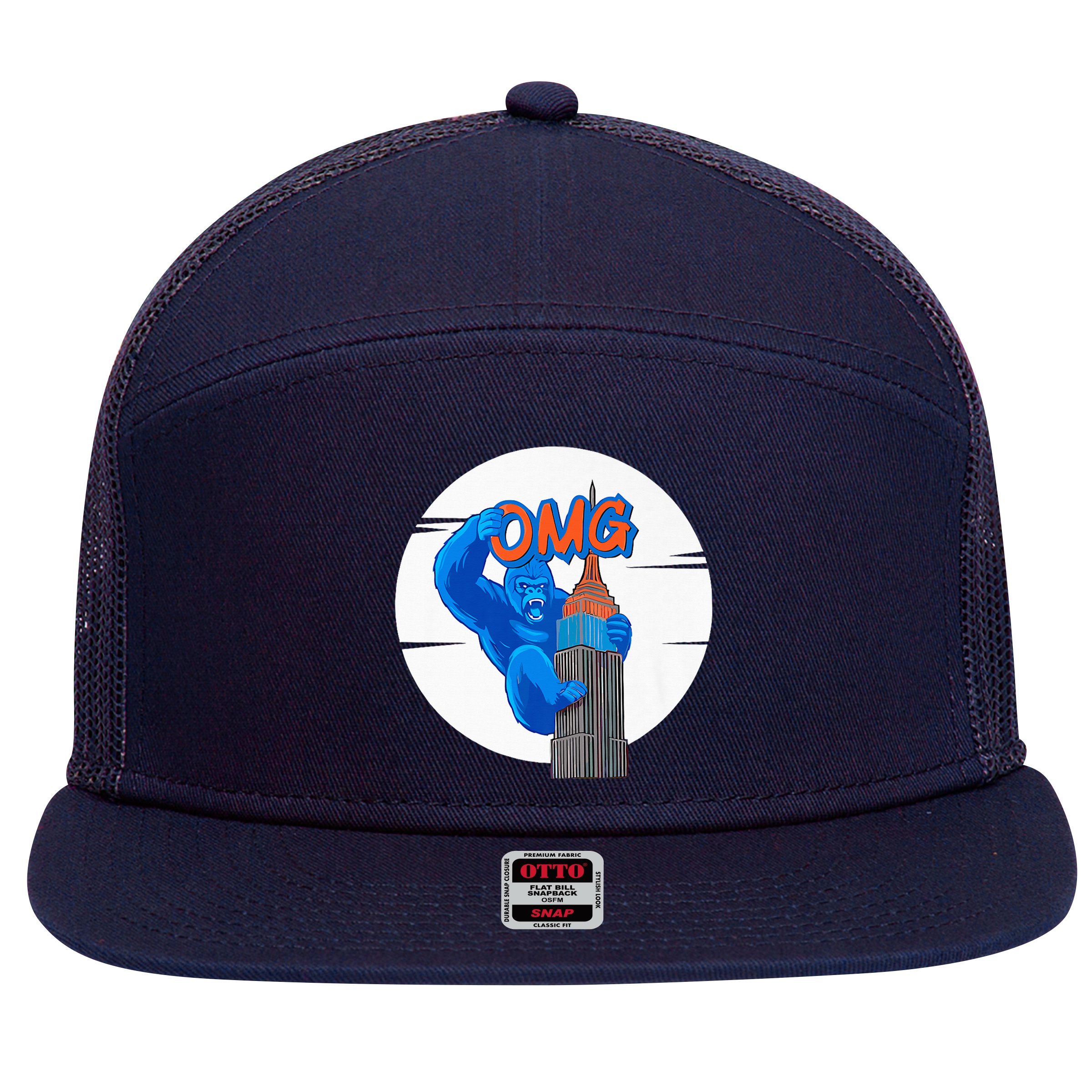 New York Omg Gorilla Top Tower 7 Panel Mesh Trucker Snapback Hat