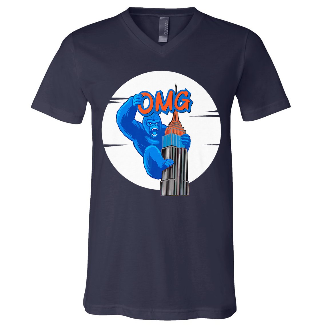 New York Omg Gorilla Top Tower V-Neck T-Shirt