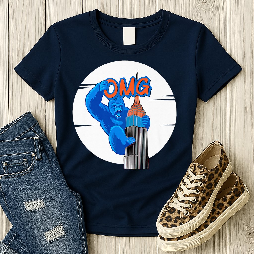 New York Omg Gorilla Top Tower Womens T-Shirt