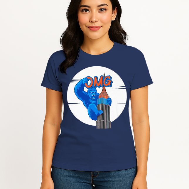 New York Omg Gorilla Top Tower Womens T-Shirt