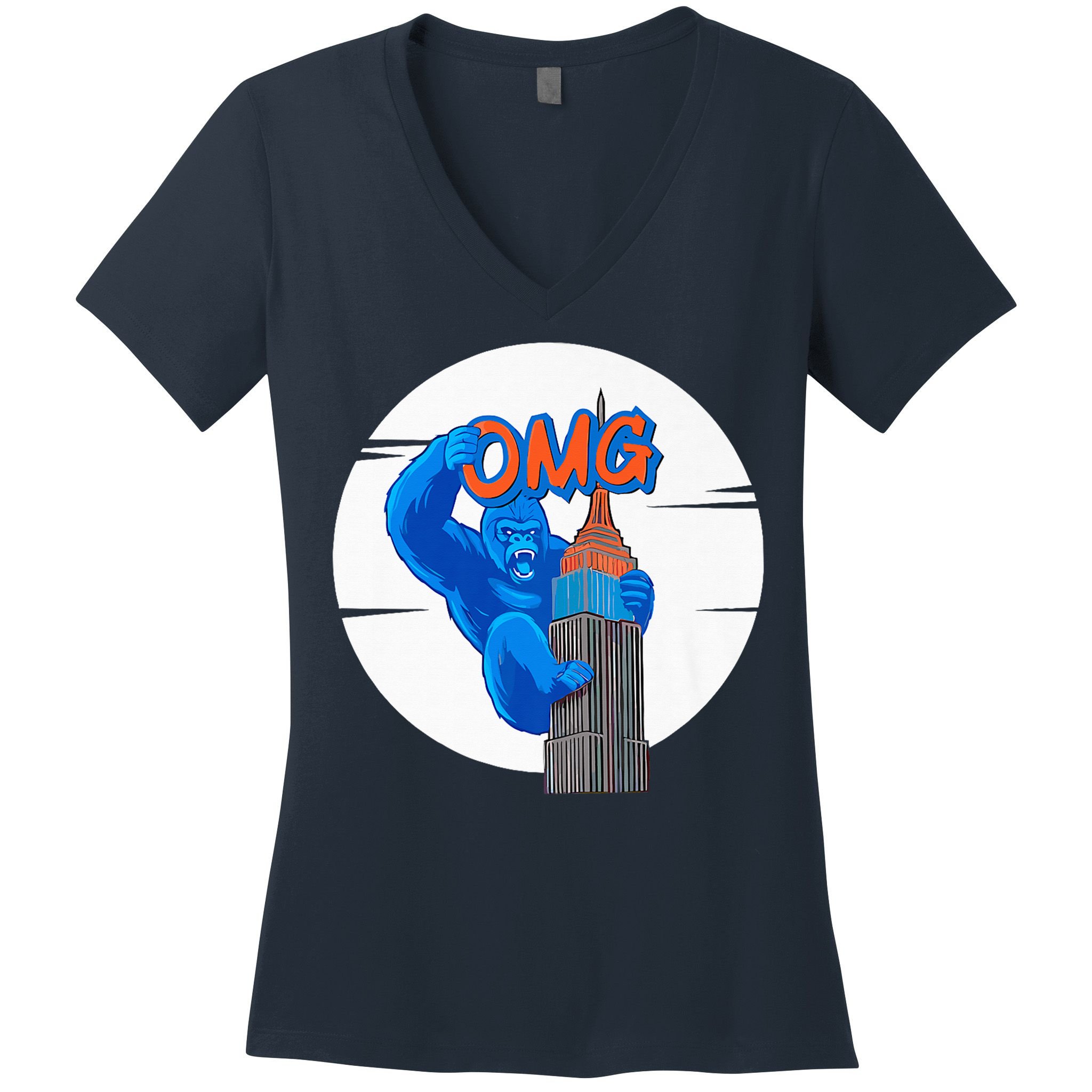 New York Omg Gorilla Top Tower Women's V-Neck T-Shirt