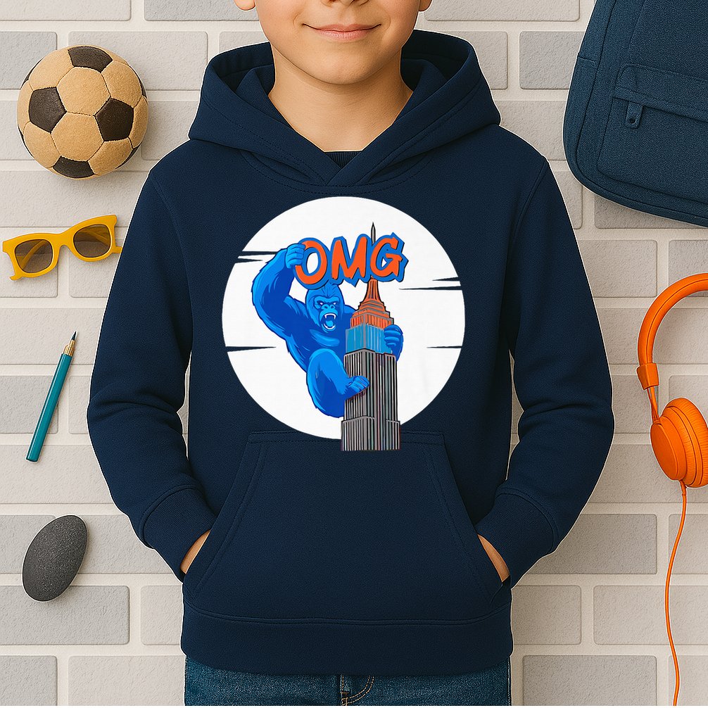 New York Omg Gorilla Top Tower Kids Hoodie