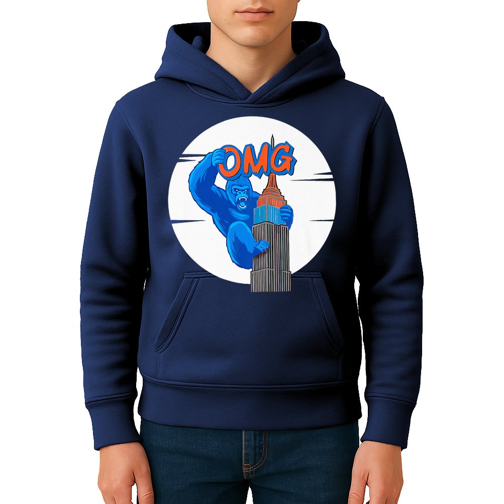 New York Omg Gorilla Top Tower Kids Hoodie