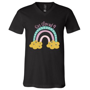 Nine Year Old Rainbow 9th Birthday Gifts For Girls 9 Bday V-Neck T-Shirt