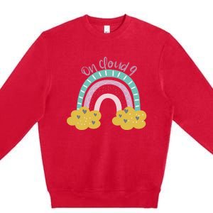 Nine Year Old Rainbow 9th Birthday Gifts For Girls 9 Bday Premium Crewneck Sweatshirt