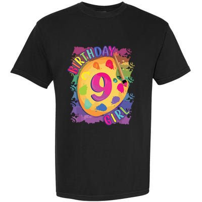 Nine Year Old Birthday Girl Painting Party Brush And Palette Garment-Dyed Heavyweight T-Shirt