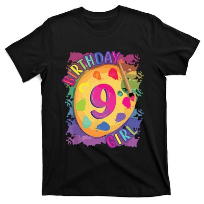 Nine Year Old Birthday Girl Painting Party Brush And Palette T-Shirt