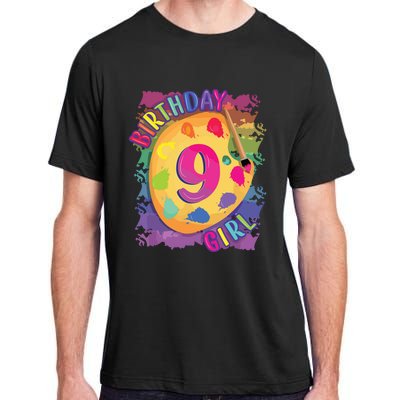 Nine Year Old Birthday Girl Painting Party Brush And Palette Adult ChromaSoft Performance T-Shirt