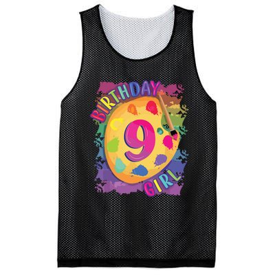 Nine Year Old Birthday Girl Painting Party Brush And Palette Mesh Reversible Basketball Jersey Tank