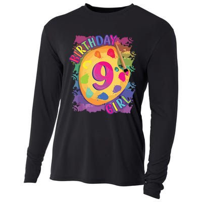 Nine Year Old Birthday Girl Painting Party Brush And Palette Cooling Performance Long Sleeve Crew