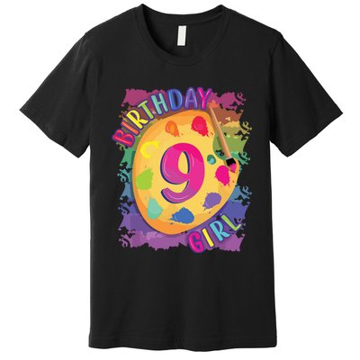 Nine Year Old Birthday Girl Painting Party Brush And Palette Premium T-Shirt